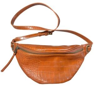 The Drop Cognac Brown Croc Embossed Faux Leather Belt Bag Fanny Pack Crossbody